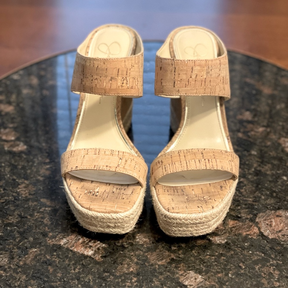 Jessica Simpson cork high wedges, size 8